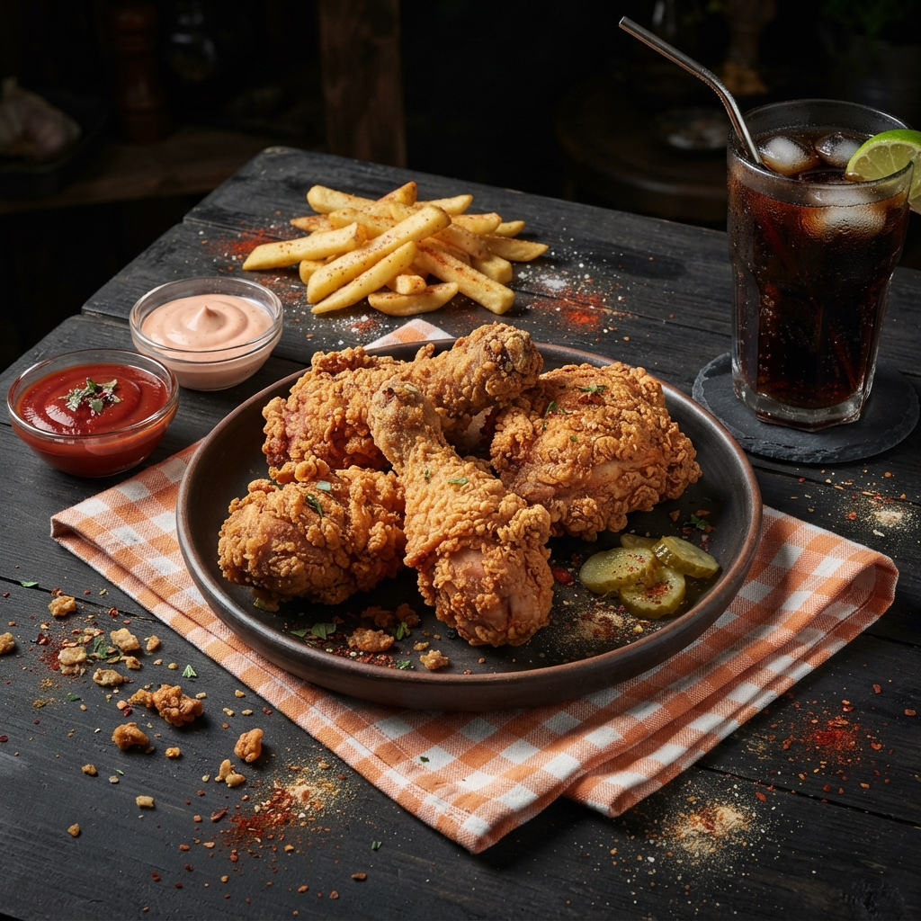 Krispy Picante (4 presas de pollo) + 1 porción de papas pequeña + bebida